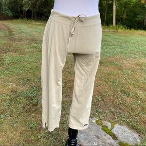 ATHLETA PANTS CAPRI CROPPED SWEATS JERSEY TAN GREEN TIE WAIST ATHLEISURE Size S